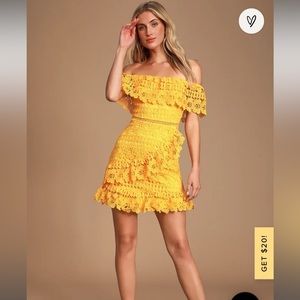 Lulu's Sunny Yellow Lace Mini Dress